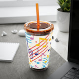 Music Notes Design 02 on Tumbler with Straw - 16oz, Perfect for Music Lovers