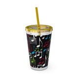 Music Notes Design 04 on Tumbler with Straw - 16oz, Perfect for Music Lovers