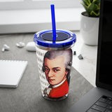 Mozart and Manuscript Design on Tumbler with Straw - 16oz, Perfect for Music Lovers
