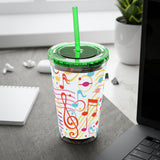 Music Notes Design 01 on Tumbler with Straw - 16oz, Perfect for Music Lovers