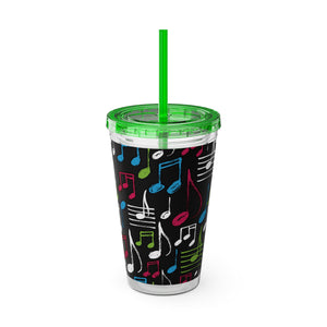 Music Notes Design 04 on Tumbler with Straw - 16oz, Perfect for Music Lovers