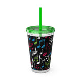 Music Notes Design 04 on Tumbler with Straw - 16oz, Perfect for Music Lovers