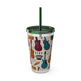 Sunsplash Musical Instruments Design 03 on Tumbler with Straw - 16oz, Perfect for Music Lovers