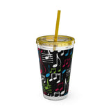 Music Notes Design 04 on Tumbler with Straw - 16oz, Perfect for Music Lovers