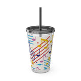 Music Notes Design 02 on Tumbler with Straw - 16oz, Perfect for Music Lovers