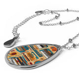 Musical Instruments Design 02 on Oval Necklace - Silver Teardrop Pendant