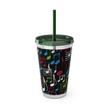 Music Notes Design 04 on Tumbler with Straw - 16oz, Perfect for Music Lovers