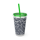 Music Notes Design 03 on Tumbler with Straw - 16oz, Perfect for Music Lovers