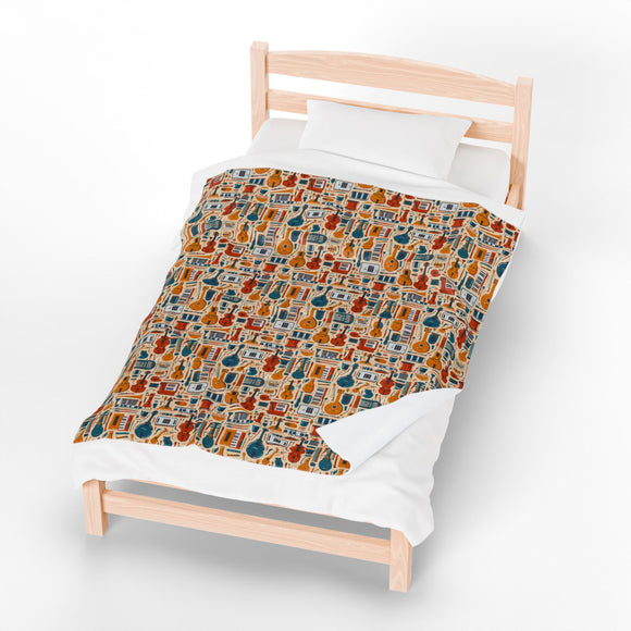 Musical Instruments Design 01 on Velveteen Plush Blanket for Music Lovers