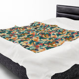 Tropical Piano Design on Velveteen Plush Blanket for Music Lovers