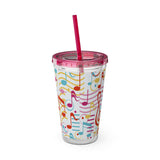 Music Notes Design 01 on Tumbler with Straw - 16oz, Perfect for Music Lovers