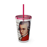 Mozart and Manuscript Design on Tumbler with Straw - 16oz, Perfect for Music Lovers