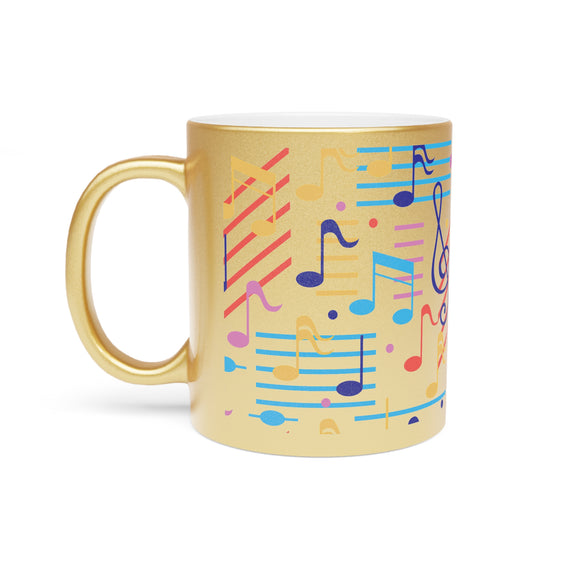 Musical Notes Design 02 on Metallic Mug (Silver / Gold) 11 oz Beautiful Design For Music Lovers