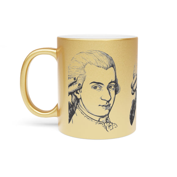 Mozart Sketch Design on Metallic Mug (Silver / Gold) 11 oz Beautiful Design For Music Lovers