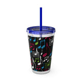 Music Notes Design 04 on Tumbler with Straw - 16oz, Perfect for Music Lovers