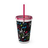 Music Notes Design 04 on Tumbler with Straw - 16oz, Perfect for Music Lovers