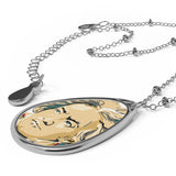 Beethoven Design 02 on Oval Necklace - Silver Teardrop Pendant