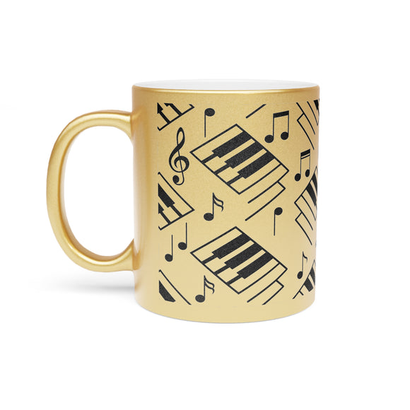 Piano Keys Design 04 on Metallic Mug (Silver / Gold) 11 oz Beautiful Design For Music Lovers