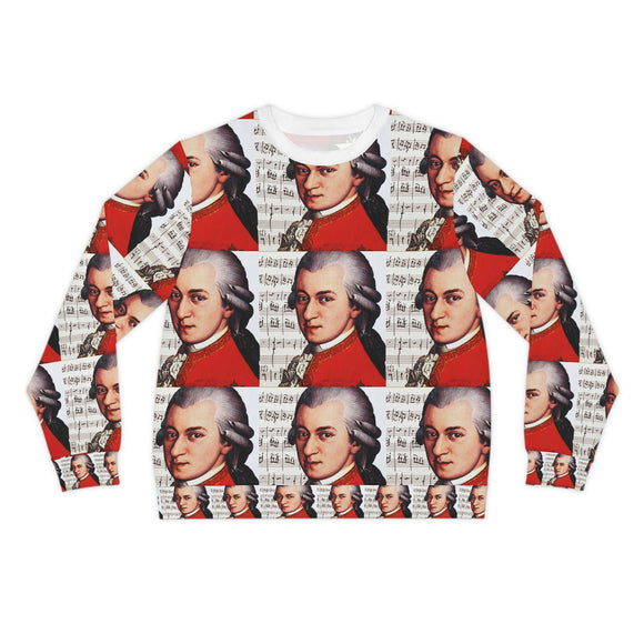 Mozart and Manuscript Design on Lightweight Sweatshirt | Music Lover's Gift