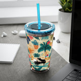 Sunsplash Tropical Piano Design 01 on Tumbler with Straw - 16oz, Perfect for Music Lovers