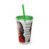 Mozart and Manuscript Design on Tumbler with Straw - 16oz, Perfect for Music Lovers