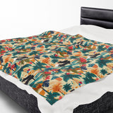 Tropical Piano Design on Velveteen Plush Blanket for Music Lovers