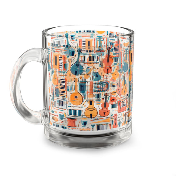 Musical Instruments Design 01 on Glass Mug - 10oz Coffee Cup for Music Lovers