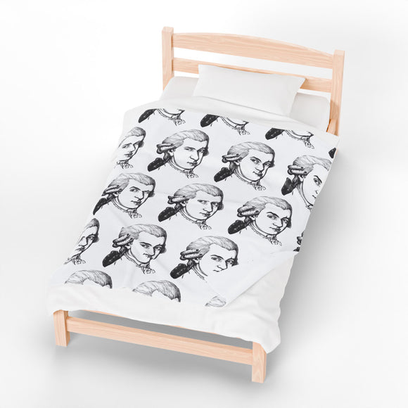 Mozart Sketch Design on Velveteen Plush Blanket for Music Lovers