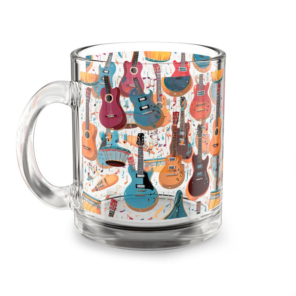 Musical Instruments Design 03 on Glass Mug - 10oz Coffee Cup for Music Lovers