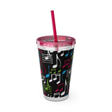 Music Notes Design 04 on Tumbler with Straw - 16oz, Perfect for Music Lovers