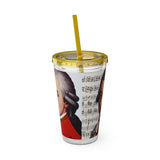 Mozart and Manuscript Design on Tumbler with Straw - 16oz, Perfect for Music Lovers