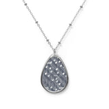 Music Notes Design 03 on Oval Necklace - Silver Teardrop Pendant
