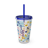 Music Notes Design 02 on Tumbler with Straw - 16oz, Perfect for Music Lovers