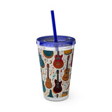 Sunsplash Musical Instruments Design 03 on Tumbler with Straw - 16oz, Perfect for Music Lovers