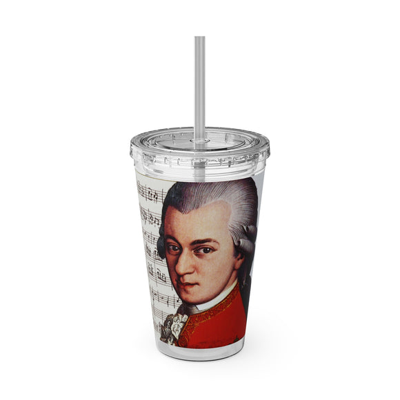Mozart and Manuscript Design on Tumbler with Straw - 16oz, Perfect for Music Lovers
