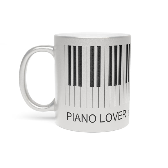 Piano Lover Metallic Mug (Silver / Gold) 11 oz beautiful piano keyboard design