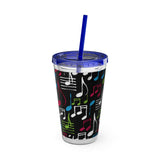 Music Notes Design 04 on Tumbler with Straw - 16oz, Perfect for Music Lovers