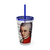 Mozart and Manuscript Design on Tumbler with Straw - 16oz, Perfect for Music Lovers