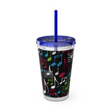 Music Notes Design 04 on Tumbler with Straw - 16oz, Perfect for Music Lovers