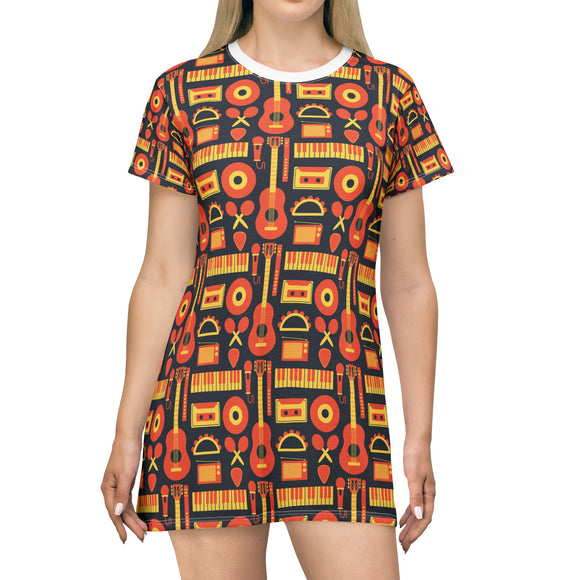 Colourful Musical instruments T-Shirt Dress (AOP) (4)