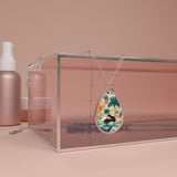 Tropical Piano Design on Oval Necklace - Silver Teardrop Pendant