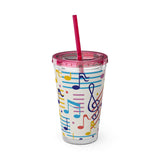 Music Notes Design 02 on Tumbler with Straw - 16oz, Perfect for Music Lovers