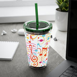 Music Notes Design 01 on Tumbler with Straw - 16oz, Perfect for Music Lovers