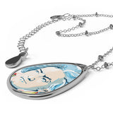 Beethoven Design 01 on Oval Necklace - Silver Teardrop Pendant