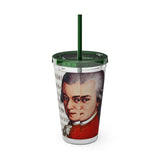 Mozart and Manuscript Design on Tumbler with Straw - 16oz, Perfect for Music Lovers