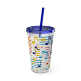 Music Notes Design 02 on Tumbler with Straw - 16oz, Perfect for Music Lovers