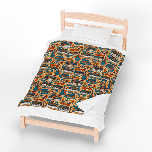 Musical Instruments Design 02 on Velveteen Plush Blanket for Music Lovers