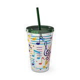 Music Notes Design 02 on Tumbler with Straw - 16oz, Perfect for Music Lovers
