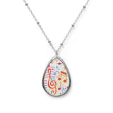 Music Notes Design 01 on Oval Necklace - Silver Teardrop Pendant