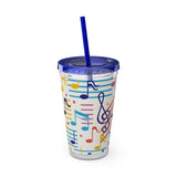 Music Notes Design 02 on Tumbler with Straw - 16oz, Perfect for Music Lovers
